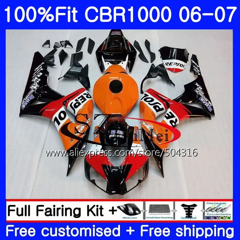 

Injection Body For HONDA CBR 1000 RR 06 07 CBR 1000RR 60SO.1 CBR1000RR 06 07 CBR1000 RR 2006 2007 OEM Fairings kit Repsol orange