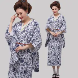 Высокое Качество Японии кимоно синего и белого фарфора японский традиционный костюм Для женщин народный костюм платье Бесплатная доставка