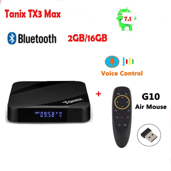 Tanix TX3 MAX умный ТВ BOX для Android 7,1 2 GB 16 GB BT4.1 Amlogic S905W 4 ядра H.265 4 K 2,4 ГГц Wi-Fi ТВ плеер TX6