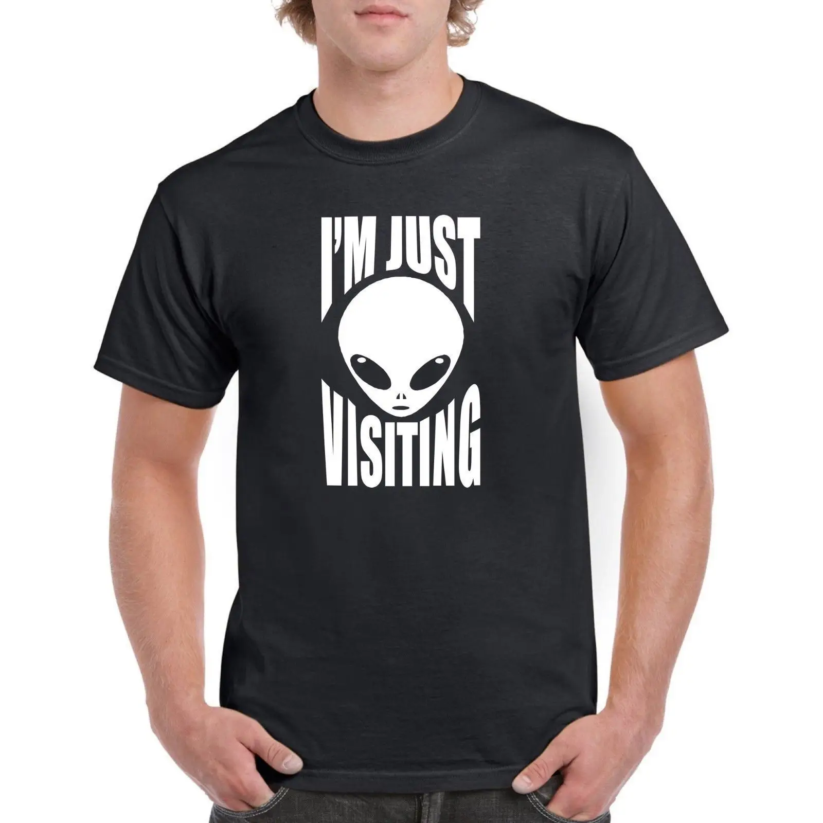 I'm Visiting s Tee Shirt UFO Spaceship Funny T-shirt Costume men clothing new arrive casual cotton short sleeve top tee |