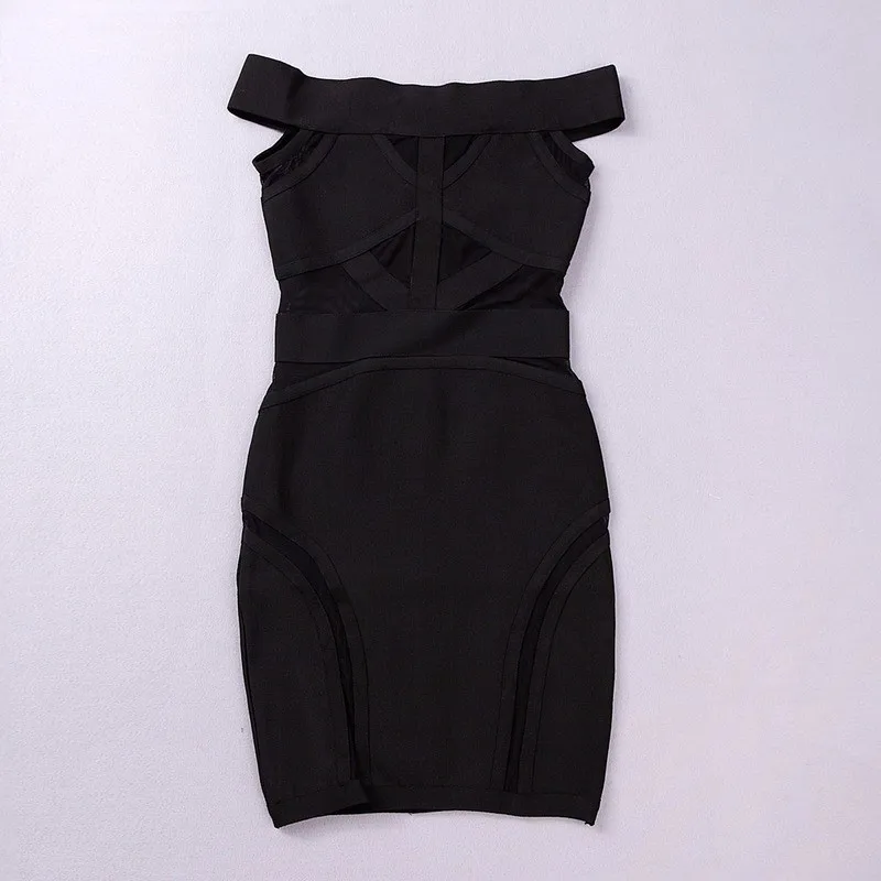Черное Сетчатое вискозное платье с открытыми плечами с вырезом лодочкой, сексуальное женское платье, Короткое облегающее Бандажное платье