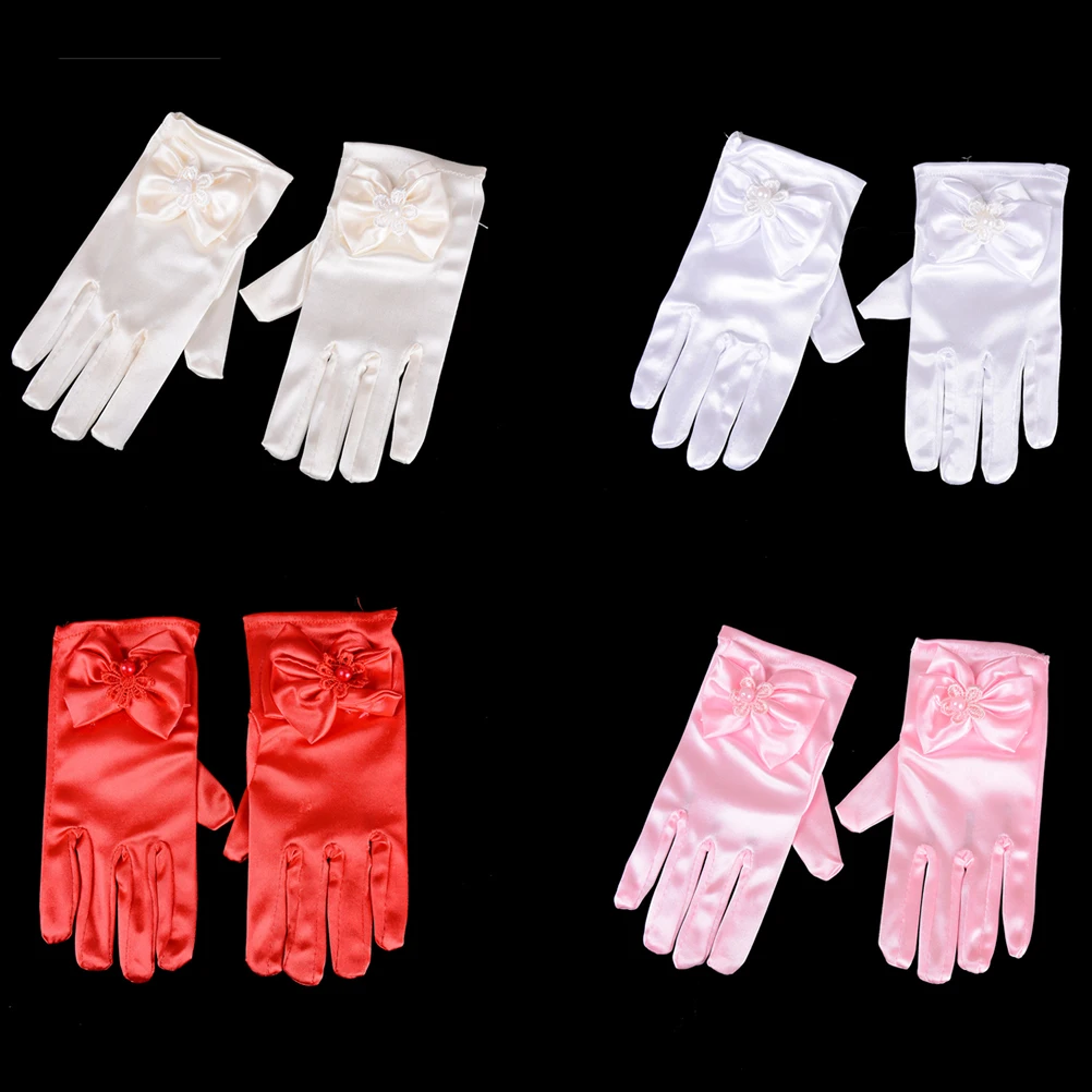 1 Pair Infant Baby Mittens Child Elbow Short 4 Colors Party Gloves Wedding Kids Girls Bow Gloves