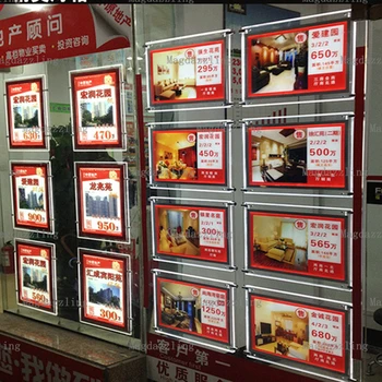 

6PCS A3 Landscape + 6PCS A4 Vertical Acrylic Frame LED Illuminate Window Display Kits Double Side Panel Real Estate Agent
