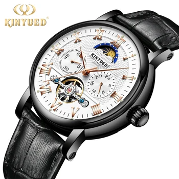 

Top Brand Fashion Busines Watch Mens Mechanical Wristwatches Moon Phase Skeleton Automatic Tourbillon Males Watches Leather Band