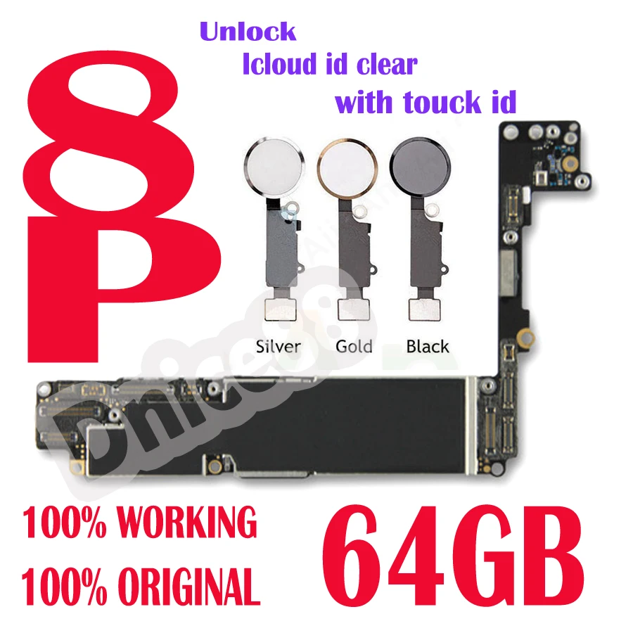 

For iphone 8Plus 8P Original IOS system Logic board+Fingerprint 64GB Full unlocked mainboard for iphone 8 Plus motherboard