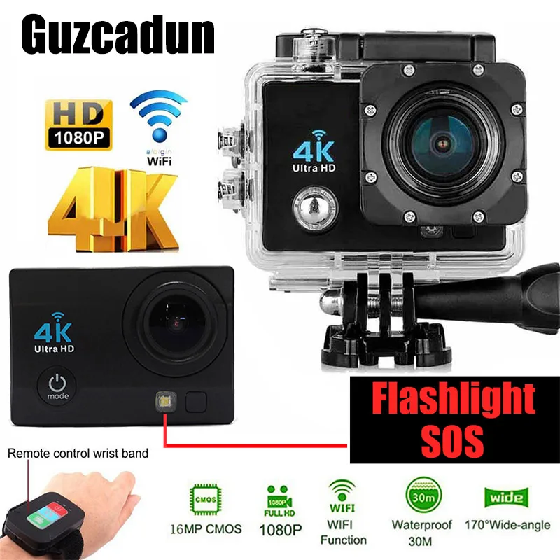 

Outdoor Waterproof Action Camera 4K hd 1080p 60fps SOS Sports helmet wifi Cameras Flashlig bicycle Diving surfing Cam