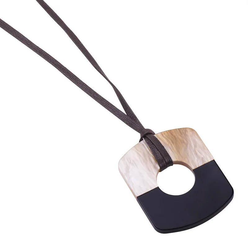 Charm Newest Geometric Resin Pendant Necklace Adjustable Brown Rope