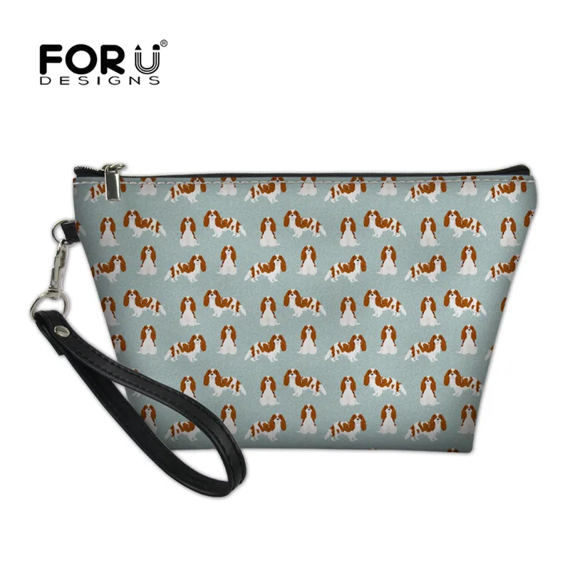 

FORUDESIGNS Women Cosmetic Bag King Charles Spaniel Makeup Pouch Beauty Case for Travel Kit Organizer Toiletry Bag Neceser Mujer