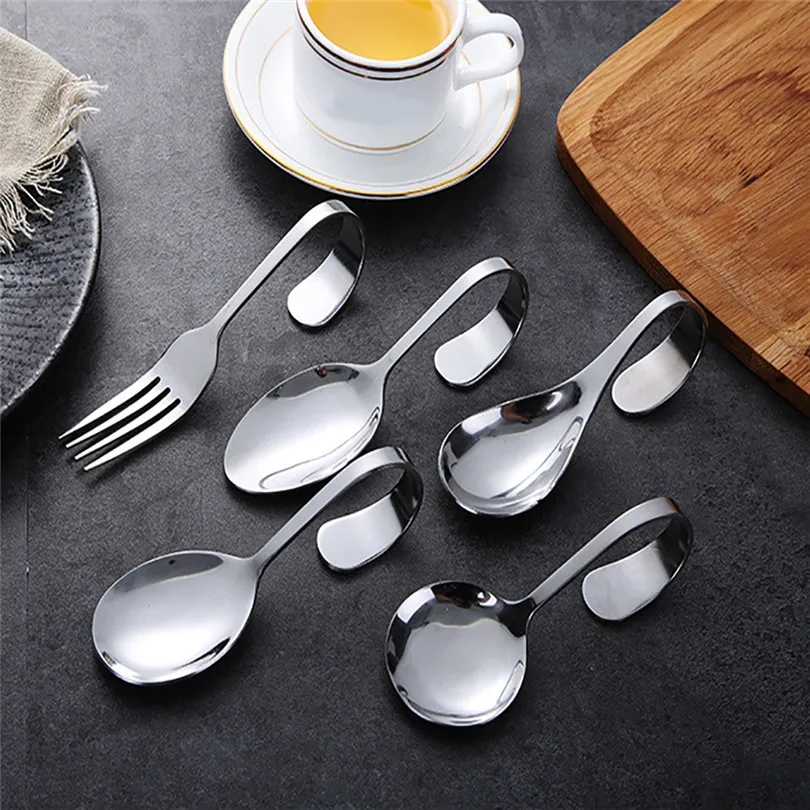 

Stainless Bending Spoon Buffet set Curved Handle Tableware Set Salad Donuts Cupcake Cake Tool Soup Household Kitchen tool25