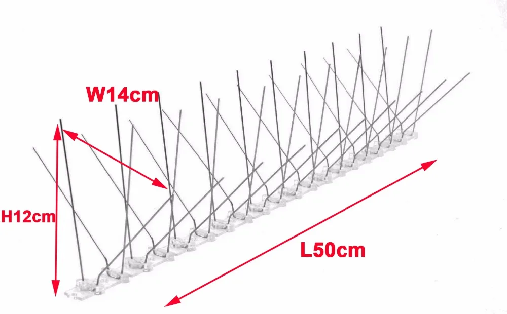 Нержавеющий Стальной шип для отпугивания птиц полоски, 4 ряда штырьков прозрачное УФ-защищенное основание,-набор из 2(2*50 см