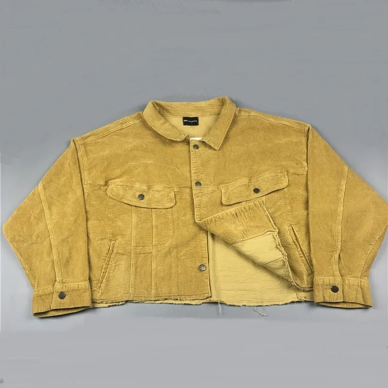 

Oversize Distressing Corduroy Jacket Hip hop Short Length Raglan Coats Streetwear