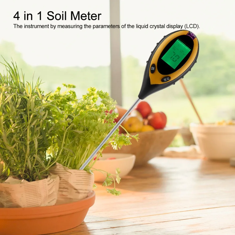 4 In 1 LCD Moisture Temperature Sunlight PH Tester Meter Garden Soil Plastic