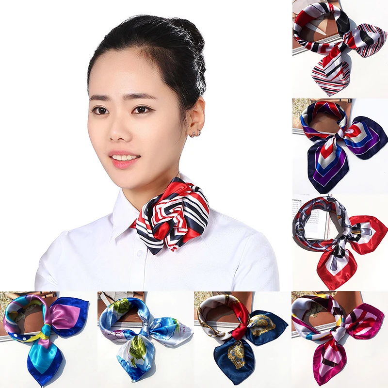 

LNRRABC Square Scarf 18Styles Hotel Waiter Flight Attendants Business Imitate Silk Scarf Printing Korean style Handkerchief