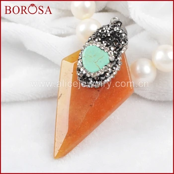 

BOROSA 10pcs Druzy Rhombus Shape Green Aventurine With Small Blue Howlite Stone Drusy Pendant Crystal Pave Zircons JAB324