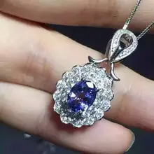 natural blue tanzanite pendant S925 silver Natural yellow crystal Pendant Necklace trendy Luxury round women party jewelry