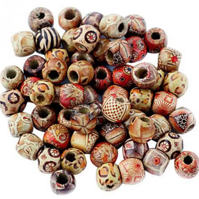 

100PCs Small Size Jewelry Type Mixed Wooden Beads Big Hole Beads Fit Charm Bracelet DIY For Jewelry Making 9x10mm