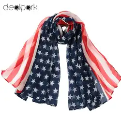 Модные женские унисекс полоски американский флаг США Звездная шаль wrap пашмины элегантные универсальные ультра длинный шифоновый шарф для