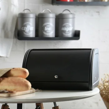 

Metal Bread Box Bin kitchen Storage Containers with Roll Top Lid Kitchenware Storage Box MYDING
