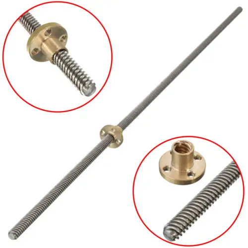 2pcs*250mm/300mm/350mm/400mm/500mm TR8*8 ACME Lead Screw Rod 2mm pitch