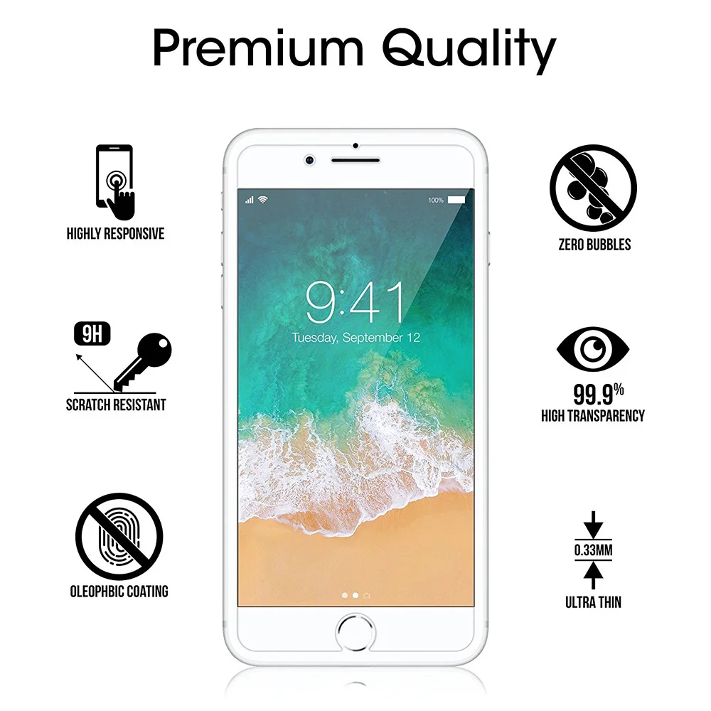 Ascromy 10PCS 9H Screen Protector for Apple iPhone X 10 8 Plus 7 6 6S 5 5S 5C SE 4 4S 8plus 5SE Tempered Glass Film verre trempe (3)