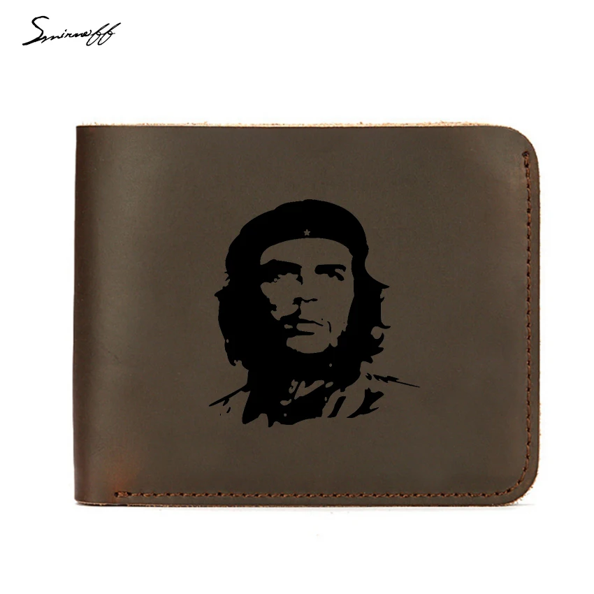 

Smirnoff Engraved Che Guevara visage Leather Men Wallet Simple Card Holders Short Purse Custom Picture Small mens Wallets