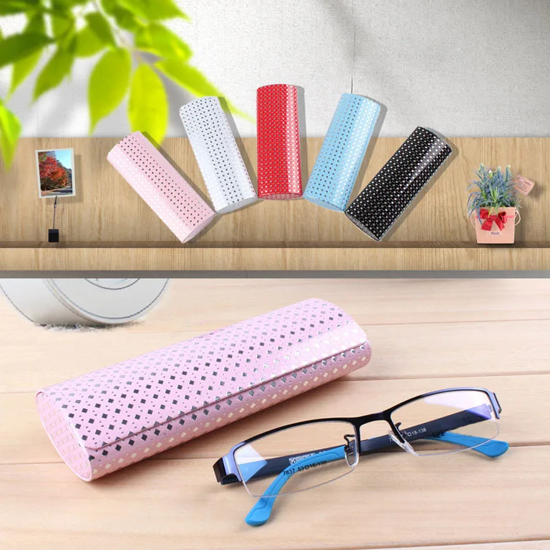 

Fashion Black Rhombus Leather Sunglasses Case Cute Dot Oval Magnetic Eyewear Storage Box Handmade Hard Glasses Protection Case