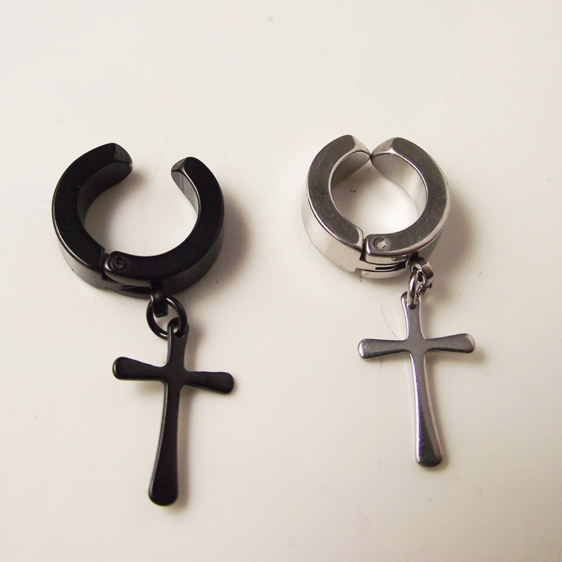 1 Piece Punk Stainless Steel Fake Stud Earring Men Cross Earring Fashion Body Piercing Jewelry
