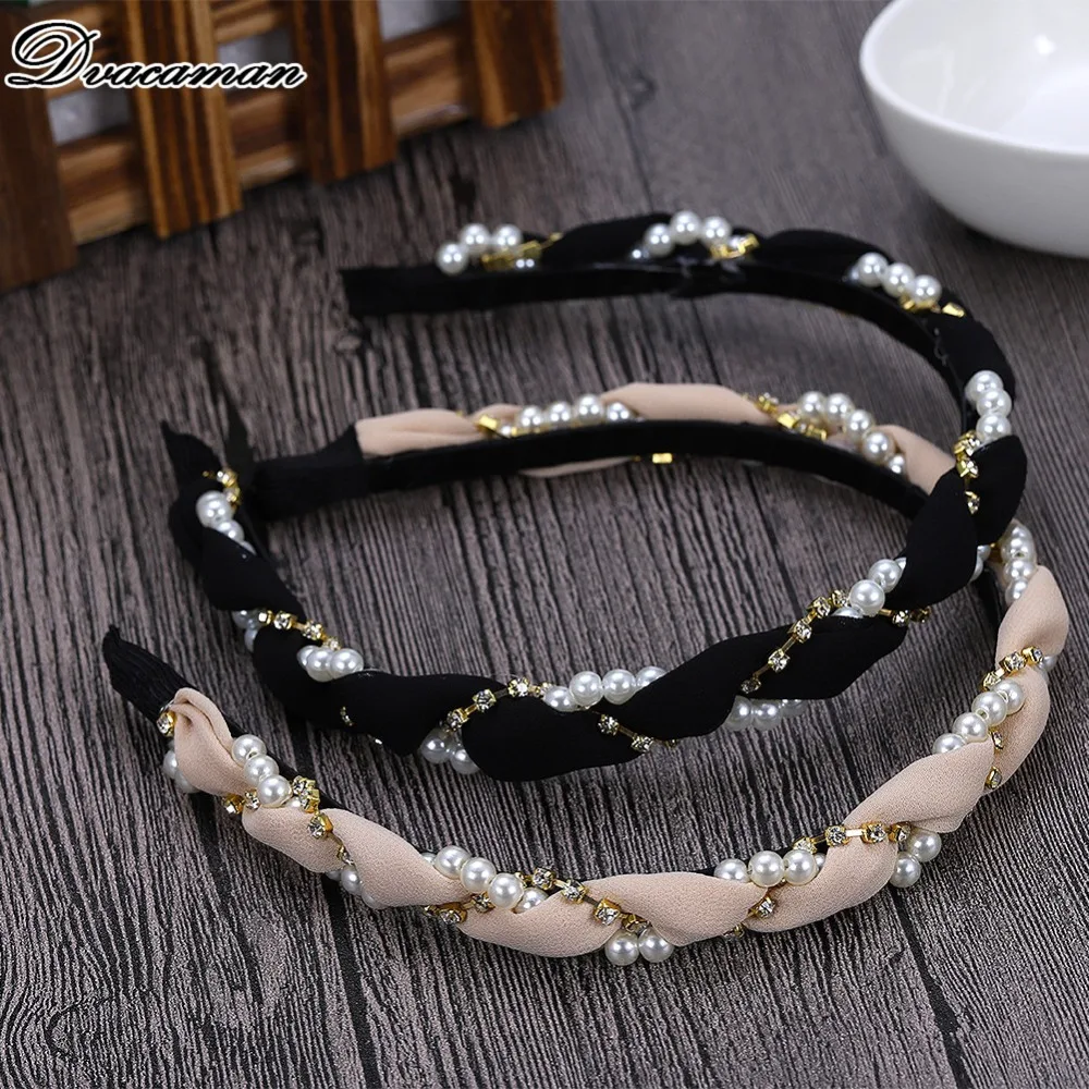 

Dvacaman Fashion Simulated Pearl Rhinestone Hair Hoop Headbands for Women Girls Gauze HairBand Hair Accessory Jewelry Party Gift