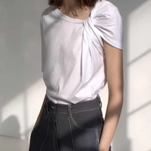 Необычная хлопковая футболка с коротким рукавом для женщин Новое поступление 2 цвета S, M, L, XL