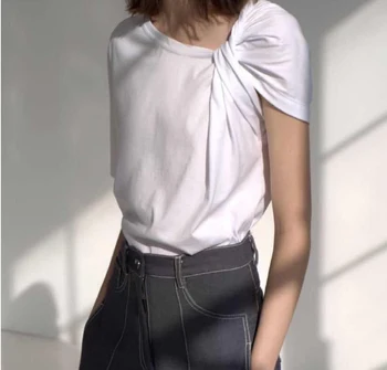 

irregular cotton short sleeve t shirt women 2019 new arrival 2colors S,M,L,XL