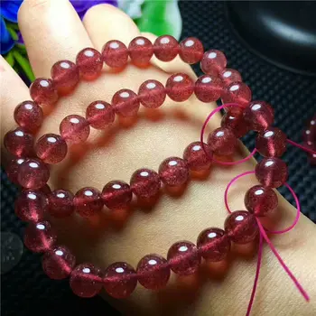 

Free Shipping Natural Crystal Beads Bracelet Red Ice Strawberry Quartz 8.8-8mm AAA