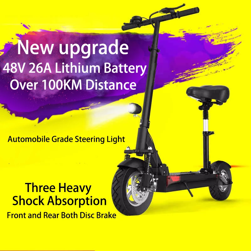  JS 48V 500W 10inchOff Road Electric Scooter Powerful Brushless Motor Foldable Hoverboard CE Unisex 