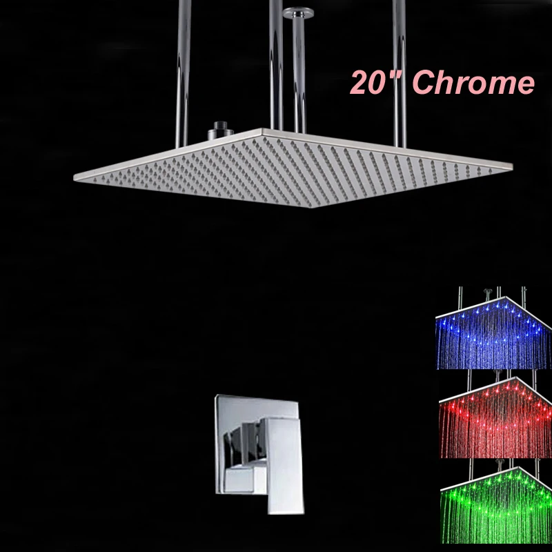 

Wholesale And Retail LED Color Changing Ceiling Mounted Rain Shower Faucet Set Hot Cold Valve Mixer Sinlge Handle Sprayer