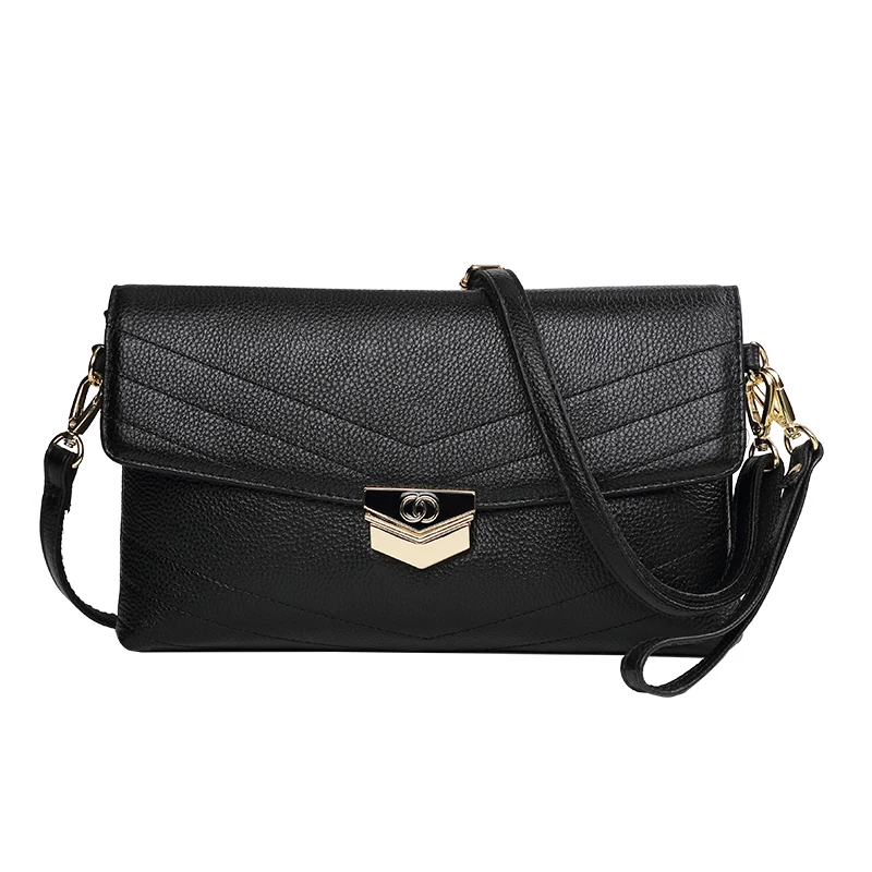 

2018 Genuine Cow Leather Bag For Lady Women's Handbag Fashion Envelope Bag Party Evening Clutch Bags Black Purse Day Clutch