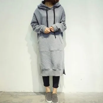 

Autumn And Winter Casual Women Long Hoodie Plus Size Loose Pullover Solid O-Collar Sweatshirt Hooded