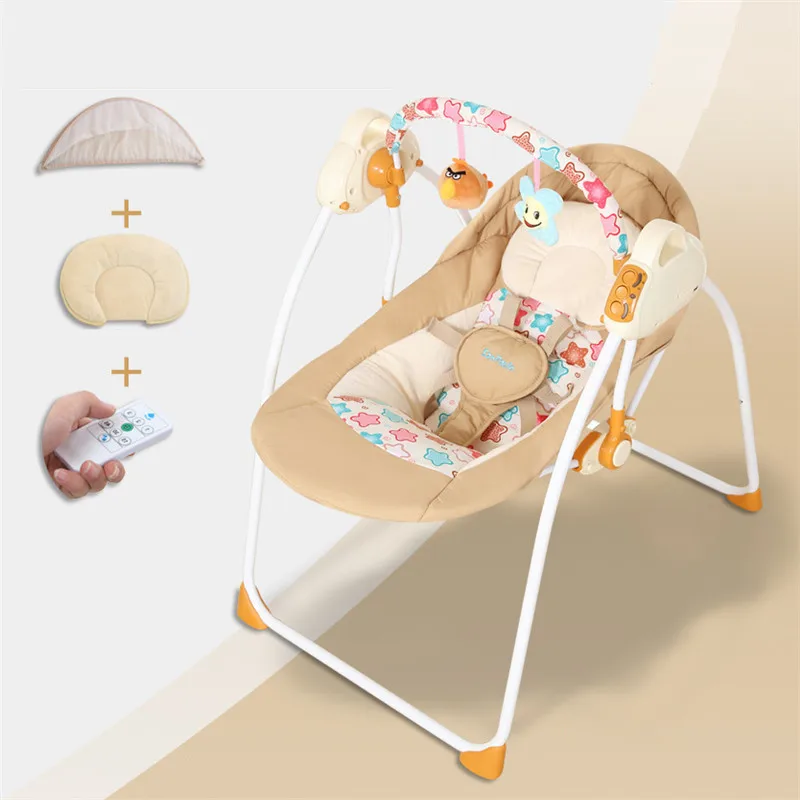 Upgraded khaki Cunas Para Bebes многофункциональная интеллектуальная электрическая портативная детская кроватка музыка Bluetooth детская кроватка-колыбель кресло-качалка - Цвет: Upgraded khaki