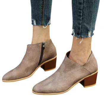 

Nice Autumn Winter Short Cylinder Boots With High Heel Boots Shoes Martin Boots Women Ankle Boots With Thick Scrub