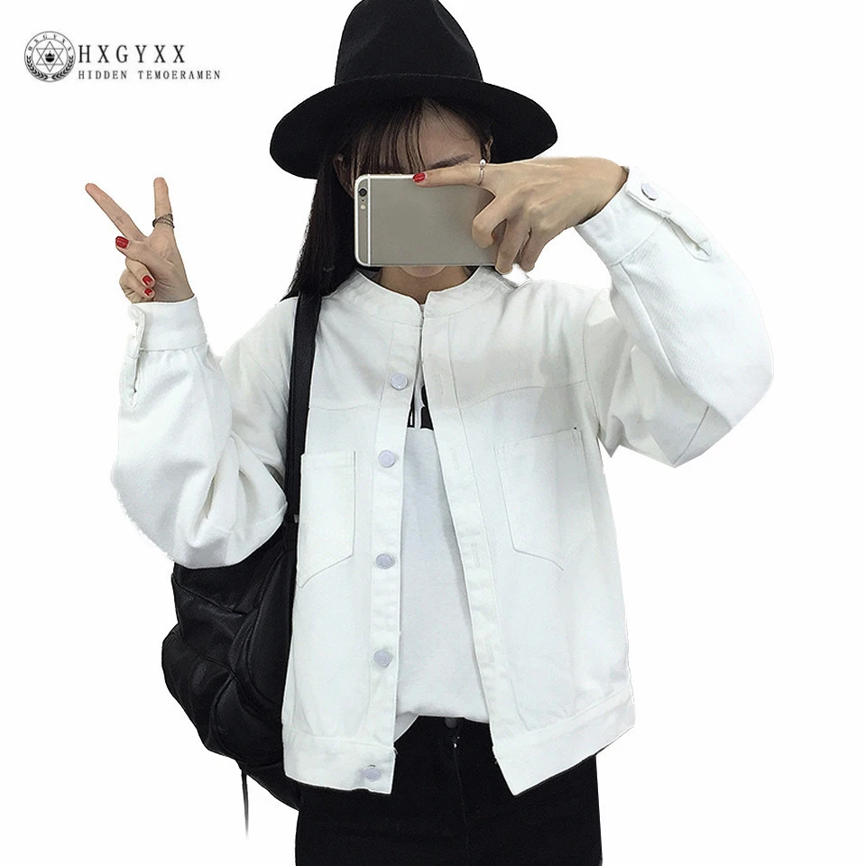 

2019 New Lady Spring Autumn White Denim Jacket Student Clothes Fashion Loose Coat Casual Tops Embroidery Cowboy Outerwear OKA337