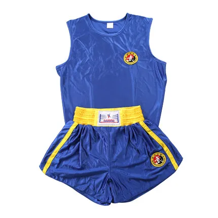 Вышивка для женщин/мужчин боксерские шорты+ майки футболки комплект одежды Тхэквондо/Санда/Муай Тай/ММА - Цвет: Синий