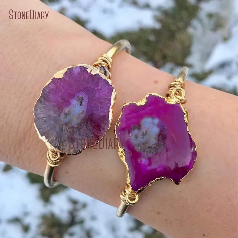 Модный богемный Браслет талисман с солнечной кварцевой подвеской Fishia Geode Agates