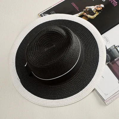 Черно-белые летние шляпы от солнца для женщин модная большая пляжная соломенная шляпа новые повседневные женские шапки - Цвет: 1