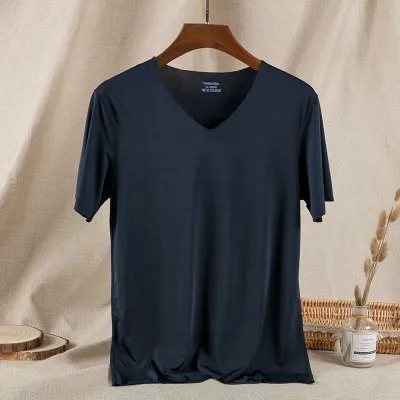 Mens 2 Pack Soft Fitness Stretchy V-Neck Ice Silk T-Shirt Tee H65 