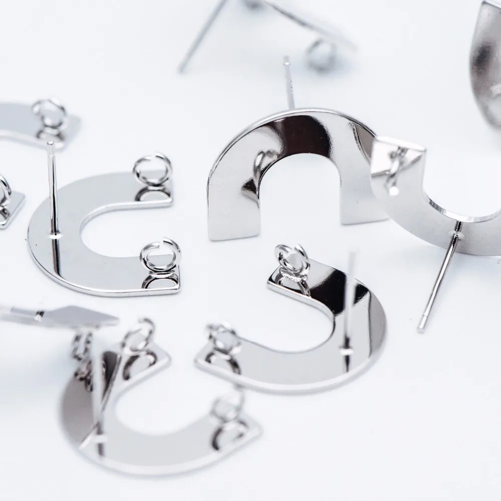 10 шт Серебряные серьги-гвоздики в форме подковы с кольцом/петлей, настоящий родий латунь с покрытием, u-образные серьги(GB-595