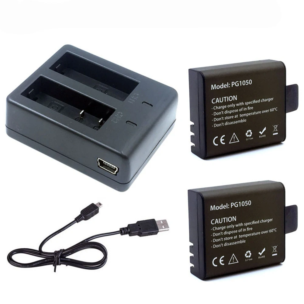 USB-Dual-Charger-2Pcs-1050mAh-Rechargable-Li-ion-Camera-Battery-For-EKEN-H9-H9R-H3-H3R