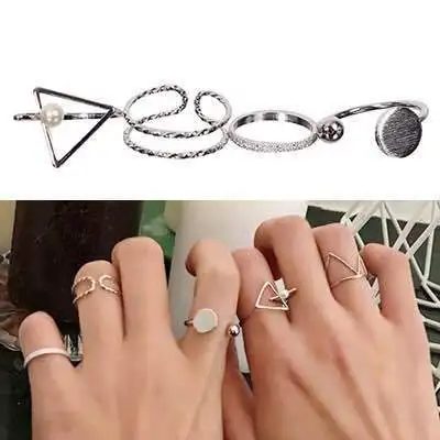 Корейский стиль простой Джокер металлический палец кольцо твист Треугольники круг бусины с изменяемым размером 4 шт./компл. кольца для Королевский Для женщин вечерние подарок
