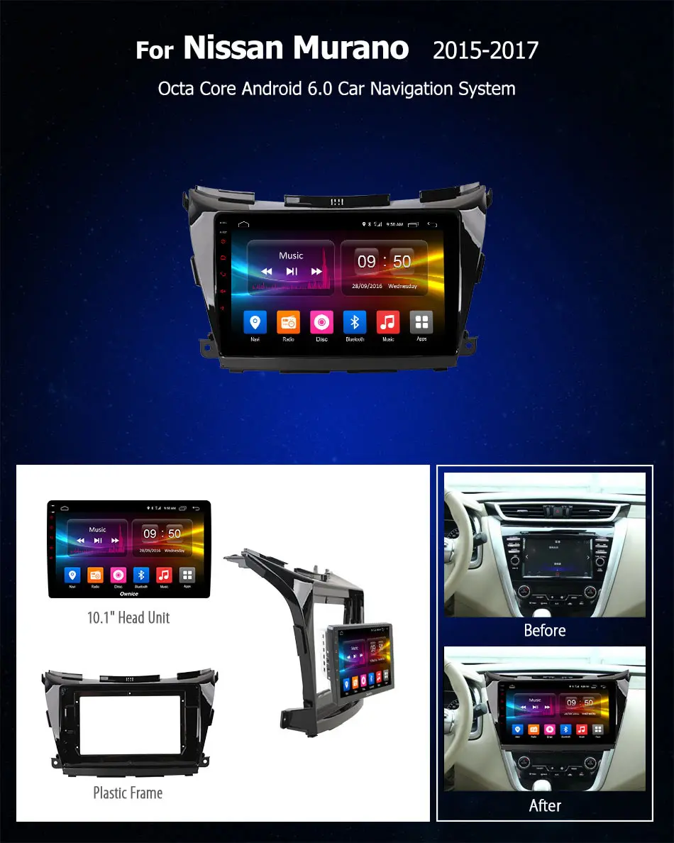 Best Ownice Android 8.1 For Nissan Murano 2015-2017 Car DVD Player 8 Core 2G RAM 4G LTE WIFI BT GPS map RDS Radio DVR camera OBD TPMS 0