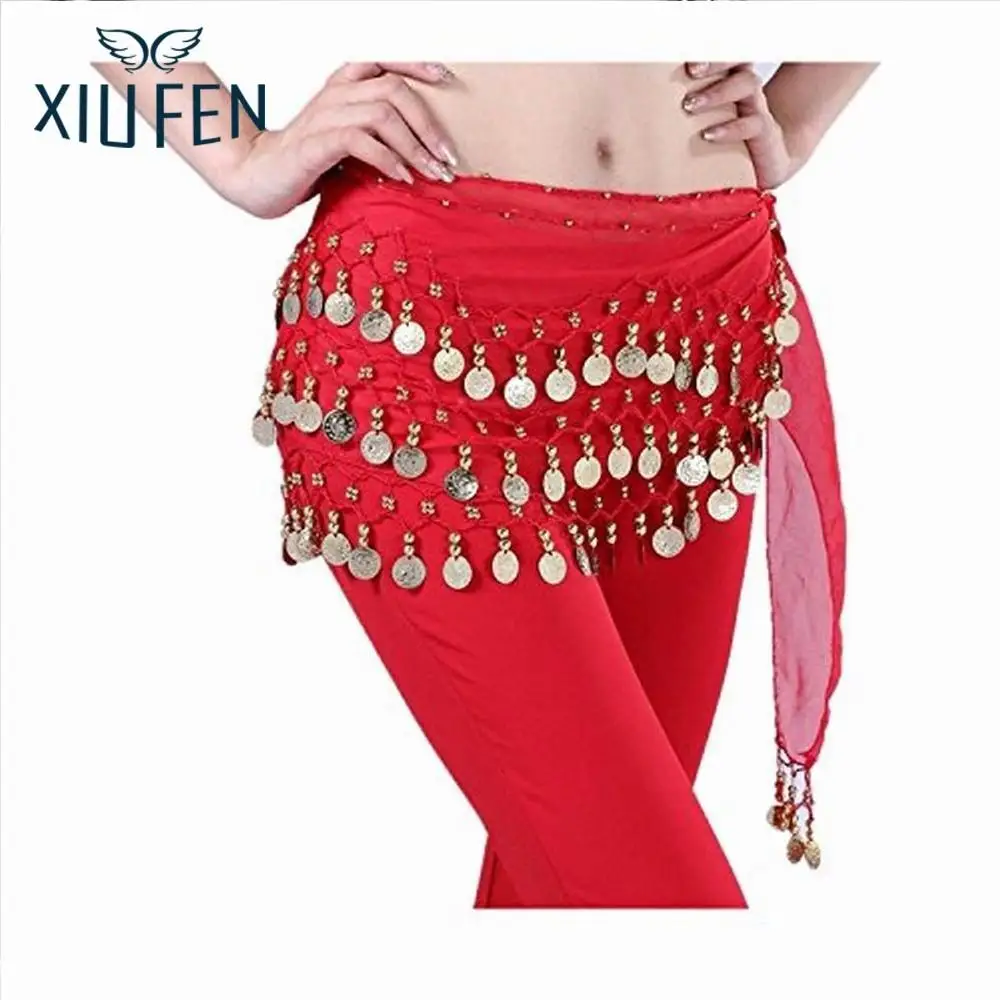 XIUFEN Fantastic Red Belly Dance Skirt Hip Scarf Waist chain Belly