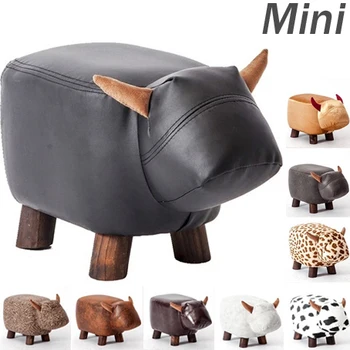 

Big Sale!Leather Sofa Ottoman Shoe Stool Pouf Chair Kid Toys Storage Footstool Solid Wood Nordic Home Deco Furniture