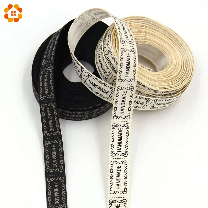 너비 13MM 5 야드/로트 베이지/블랙 프린트 수제 디자인 리본 웨딩 DIY 공예 선물 포장 벨트 및 바느질 액세서리, 수제 디자인 리본