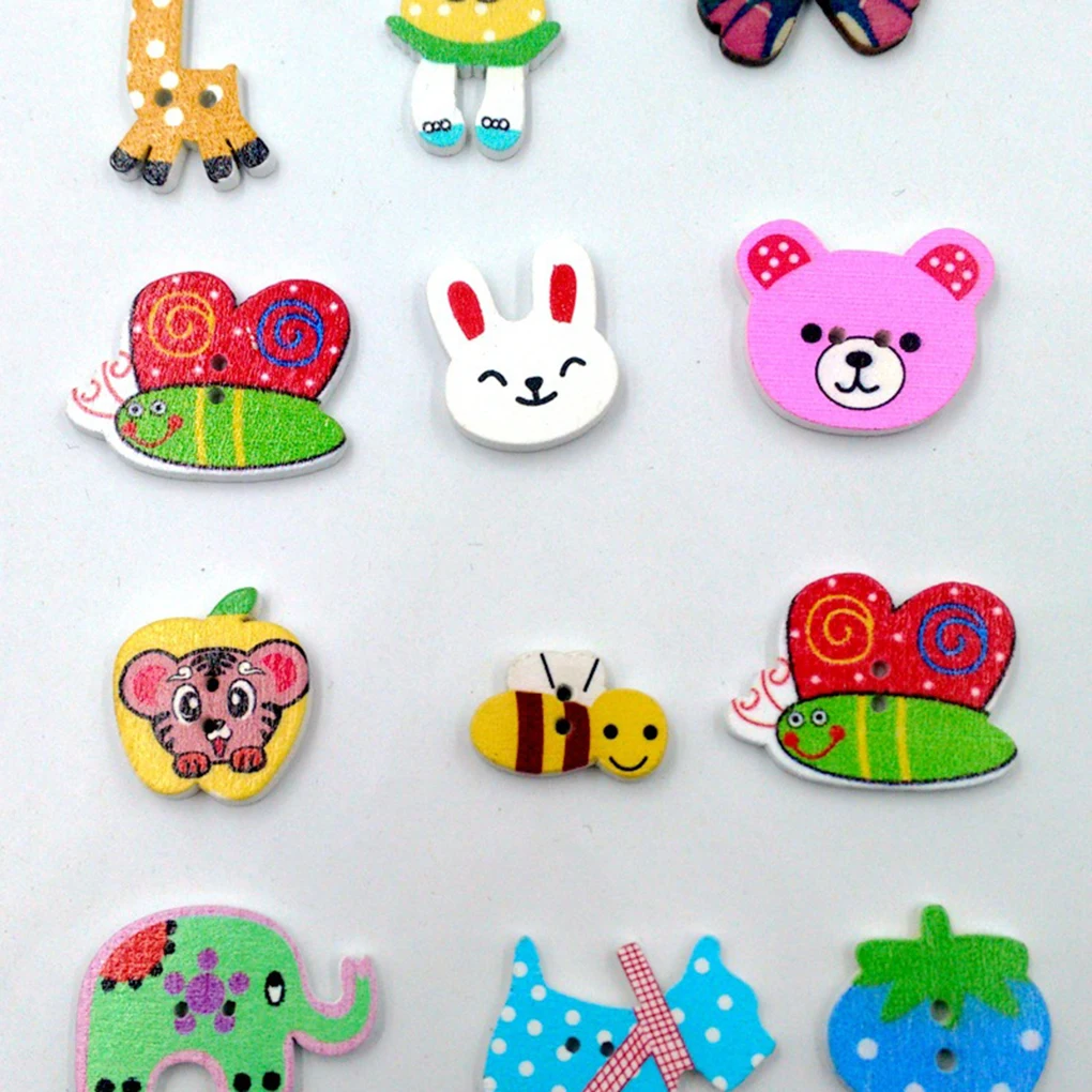 

50PCS/Set Scrapbooking Wooden Buttons Mixed Animal Rabbit Giraffe Elephant Head Buttons DIY Sewing Accessories